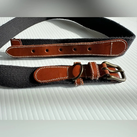 Karen Scott Canvas Leather Belt Size Medium Navy Brown - Picture 4 of 6